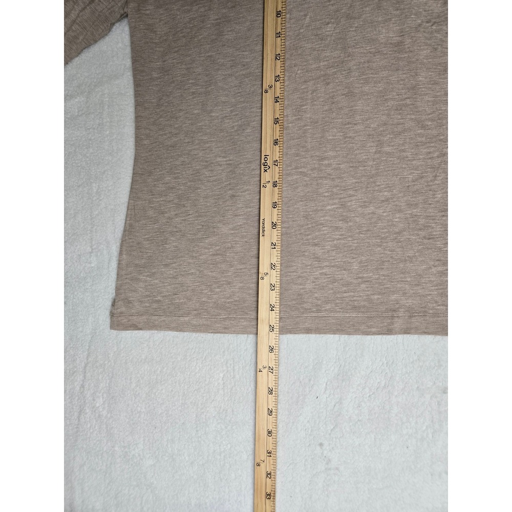 White House Black Market Tan Boat Neck Elbow Sleeve Rayon Top Large - Picture 2 of 9